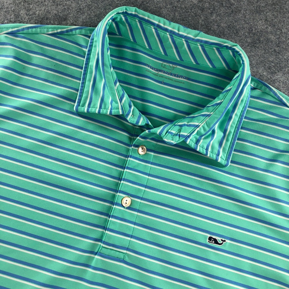 Polo Ralph Lauren Mens Shirt L Green Striped Cotton Long Sleeve Short Up Classic